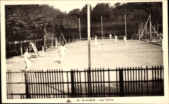 Ak Saint Aubin Calvados, vue générale des Tennis