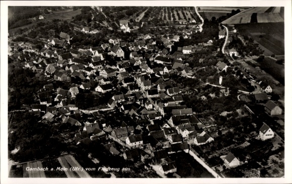 Postcard Gambach Karlstadt in Lower Franconia, aerial view of Gambach, residential buildings, rural surroundings, F