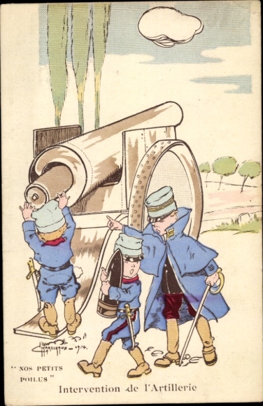 Artist Postcard Intervention de l'Artillerie, child soldiers, cannon
