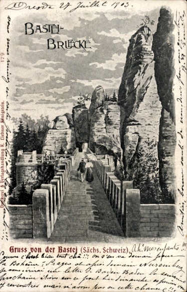 Ak Lohmen Sächsische Schweiz, Bastei, Basteibrücke, Basteibrücke, Bergformationen, Personen, h...