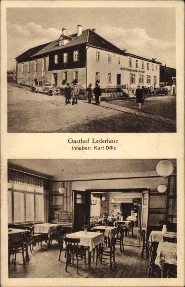 Postcard Lederhose in Thuringia, Gasthof Lederhose, interior view