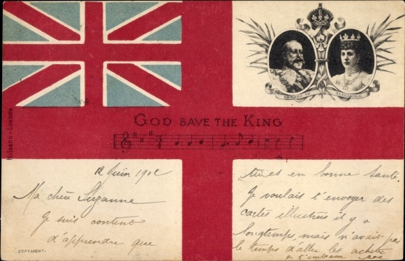 Song Ak God redt de koning, Edward II, koning Edward VII, Alexandra van Denemarken, portret