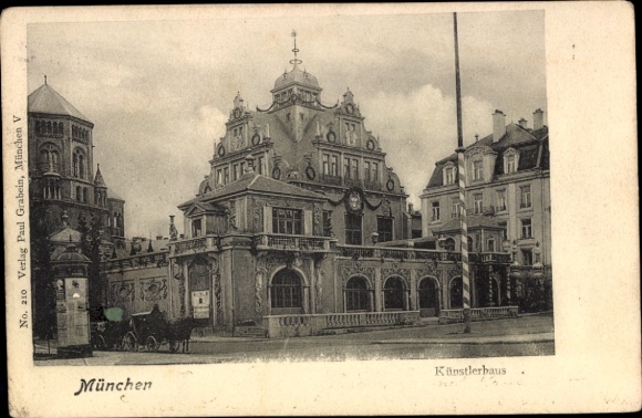 Ak München,  Künstlerhaus,  Pferdewagen,  Litfaßsäule