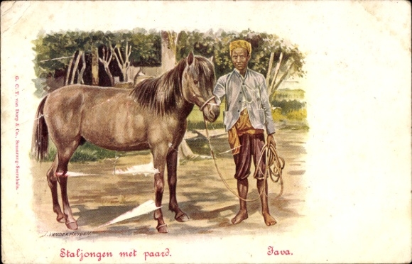 Kunstenaar Ak Java Indonesië, Staljongen met paard