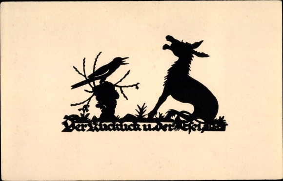 Paper cut artists Postcard Schwindt, AM, The cuckoo and the donkey