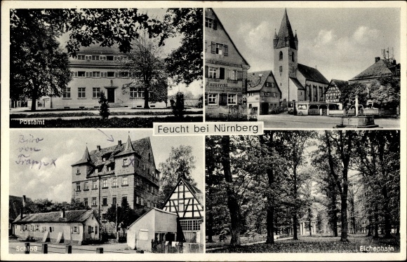 Ak Feucht im Kreis Nürnberger Land Mittelfranken, Postamt, Schloss, Gasthaus Ruppprecht, Eichenhain