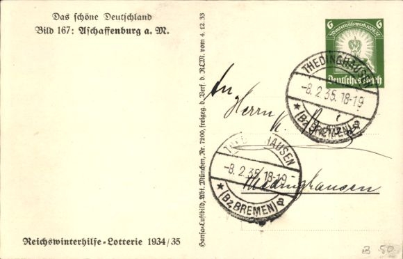 Postcard Aschaffenburg Lower Franconia Bavaria, aerial photograph, WHW The beautiful Germany 167