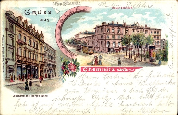 Chromo-Litho Chemnitz in Saxony, main train station, Bargou Söhne commercial building