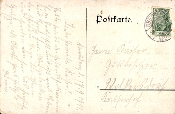 Postcard Dresden Hellerau, Greetings from the Heller Schänke, Deer Memorial Stone, Landscape, Animals