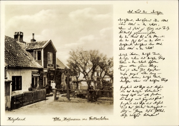 Song Postcard Heligoland, Villa Hoffmann von Fallersleben, The Song of the Germans, Deutschlandlied