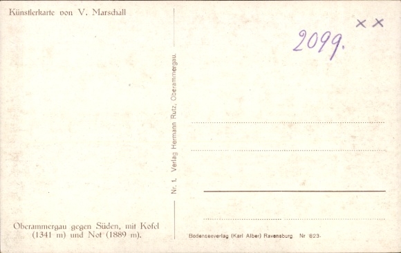 Artist Postcard V. Marschall, Oberammergau in Upper Bavaria, partial view with Kofel and Not