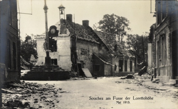 Postcard Souchez Pas de Calais, war damage May 1915, I. WK