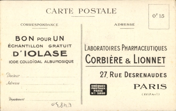 Ansichtkaart Parijs XVII., Corbiere & Lionnet Farmaceutische Laboratoria, Rue Desrenaudes