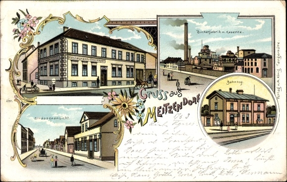 lito Meitzendorf Barleben w Saksonii Anhalt, restauracja Otto Meyer, cukrownia, koszary, dworzec kolejowy
