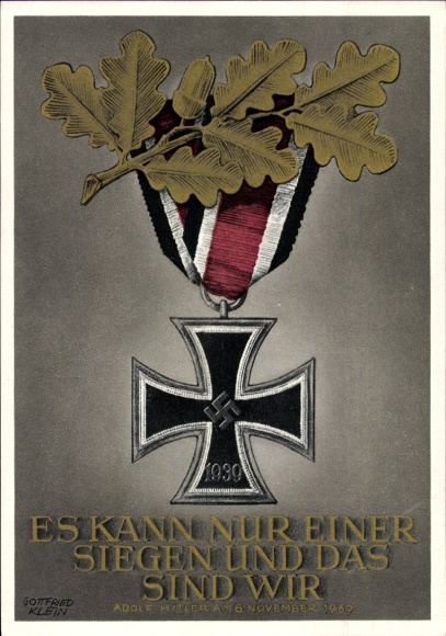 Postal stationery artist Postcard Klein, G., Only one can win and that is us, quote from Adolf Hitler