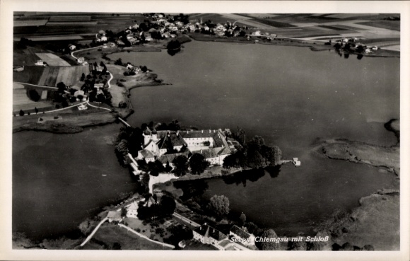 Postcard Seeon Seebruck am Chiemsee Upper Bavaria, aerial photograph, castle