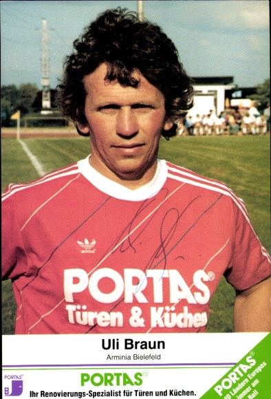Autograph card footballer Uli Braun, Arminia Bielefeld, autograph