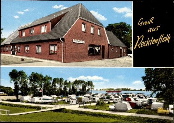 Postcard Rechtenfleth Hagen im Bremischen in Lower Saxony, camping, restaurant