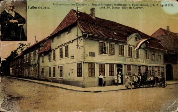 Postcard Fallersleben Wolfsburg in Lower Saxony, birthplace of the poet Hoffmann von Fallersleben