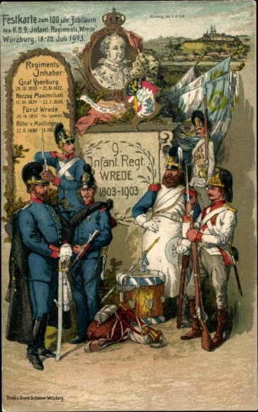 Postwaardestuk ansichtkaart Würzburg am Main Unterfranken, Königl. Bayer. Inf. Regt. nr. 9 Wrede, regimentskaart