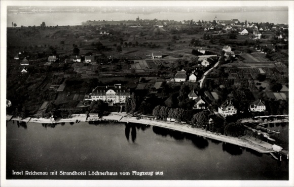 Ak Insel Reichenau Bodensee, Luftaufnahme der  Strandhotel Löchnerhaus