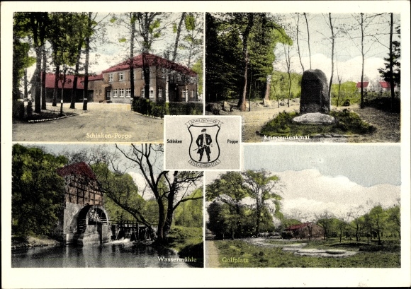 Coat of arms Postcard Sottrum in the district of Rotenburg, ham Poppe, war memorial, golf course, water mill