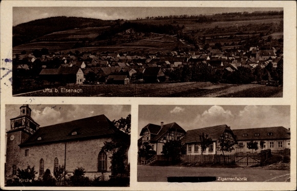 Postcard Ifta Thuringia, total view, church, cigar factory