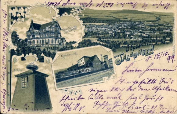 Chromo-Litho Bad Salzungen in Thuringia, general view, graduation tower