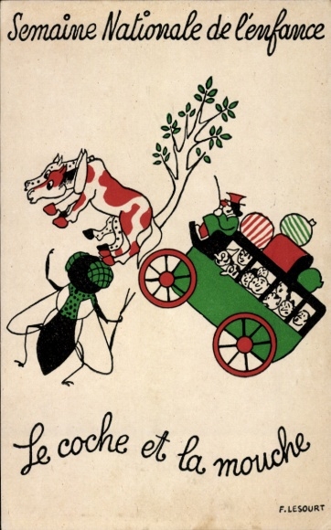 Artist Postcard Lesourt, National Children&#39;s Week, Le Coche et la Mouche