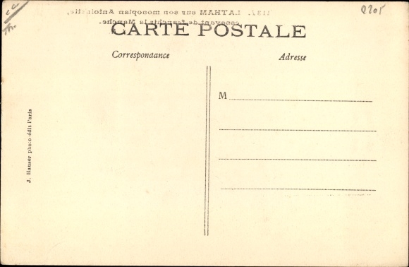 Postcard Latham on his Antoinette monoplane, trying to cross the English Channel