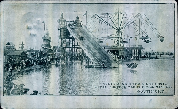 Metal PC Southport Merseyside England, Helter Skelter Light House, Water Chute, Maxim Flying Machine