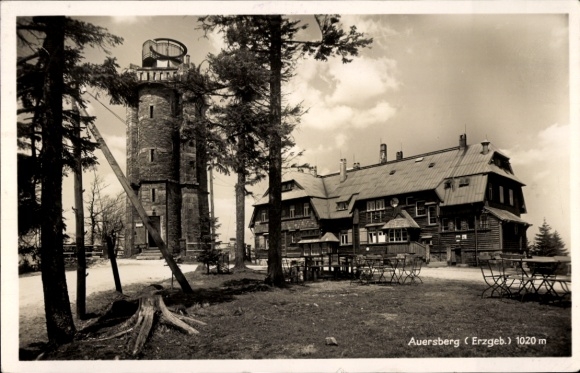 Postcard Wildenthal Eibenstock in the Ore Mountains, Auersberg in winter, accommodation house Auersberg