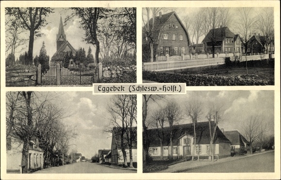 Ak Eggebek Kreis Flensburg, Kirche, Häuser mit Gärten, Straßenansichten