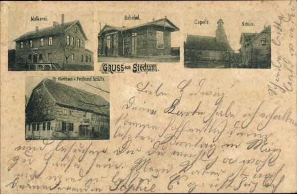 KP Stedum Hohenhameln w Dolnej Saksonii, mleczarnia, dworzec kolejowy, kaplica, szkoła, zajazd