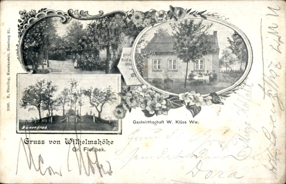 Postcard Hamburg Altona Groß Flottbek, Wilhelmshöhe, Gastwirtschaft W. Klüss, megalithic tomb