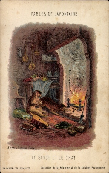 Artist Chromo-Litho Doré, Gustave, Fables of La Fontaine, Monkey and the Cat
