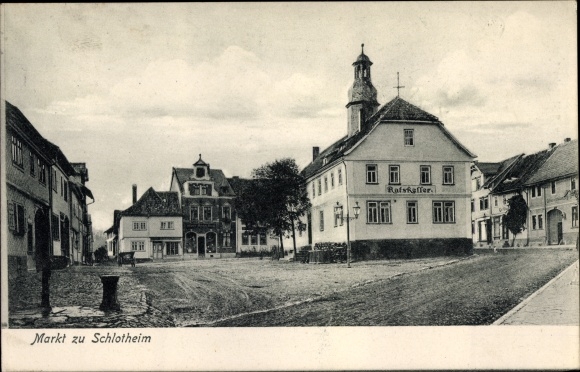 Postcard Schlotheim in Thuringia, market, town hall, Ratskeller