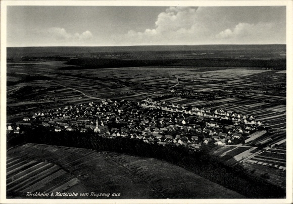 Postcard Forchheim (near Karlsruhe) Rheinstetten in Baden, aerial photograph