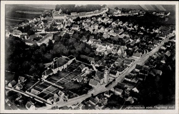 Postcard Wallerstein in Swabia, aerial view of city view, buildings
