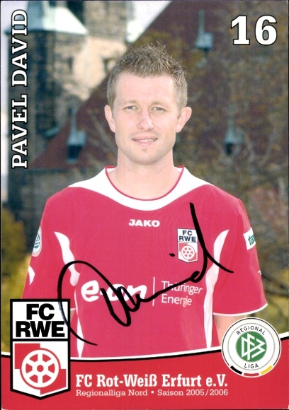 Autograph card footballer Pavel David, FC Rot-Weiß Erfurt, autograph