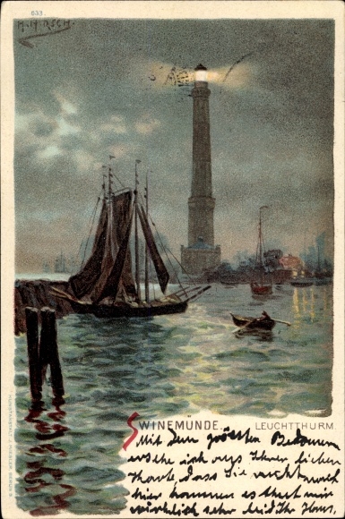 Artist Chromo-Litho deer, Świnoujście Swinoujscie Pomerania, lighthouse
