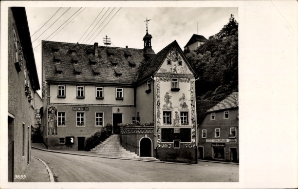 Postcard Ziegenrück an der Saale Thuringia, historical town hall, guesthouse and guesthouse, artistically be