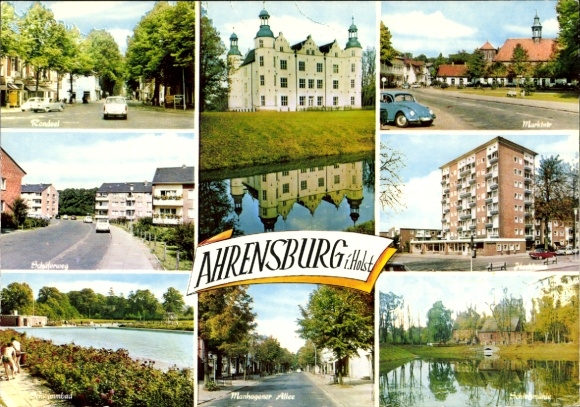 Ak Ahrensburg in Holstein, Ahrensburg Schloss, Rondeel, Manhagener Allee, verschiedene Ansichten