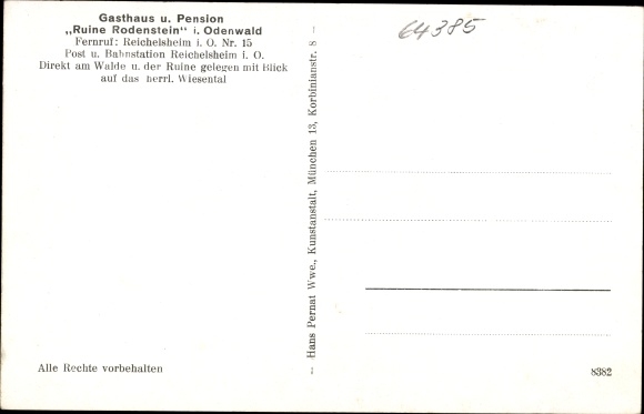 Postcard Franconian Crumbach in the Odenwald, Rodenstein Castle, inn and pension ruin Rodenstein