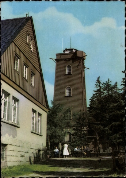 Postcard Stützengrün in the Erzgebirge of Saxony, Kuhberg, observation tower