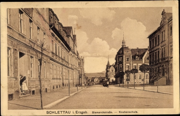Postcard Schlettau im Erzgebirge, Bismarckstraße, boys&#39; school