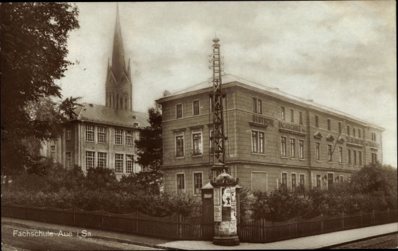 Ak Aue im Erzgebirge Sachsen, Fachschule, Litfaßsäule