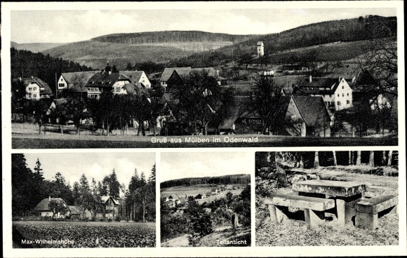 Ak Mülben Waldbrunn Baden Württemberg, Gesamtansicht, Max Wilhelmshöhe, Steintisch