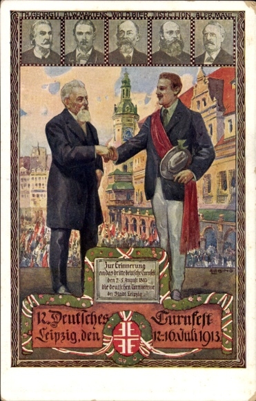 Artist Chromo-Litho Liebing, Leipzig in Saxony, 12th German Gymnastics Festival 1913, Heart and Hand to the Fatherland