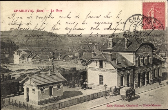 Postcard Charleval Eure, La Gare